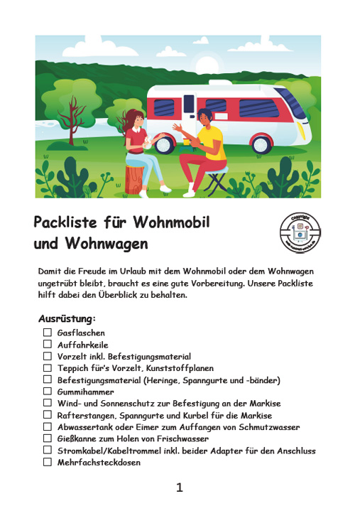 Packliste für Wohnmobil und Wohnwagen